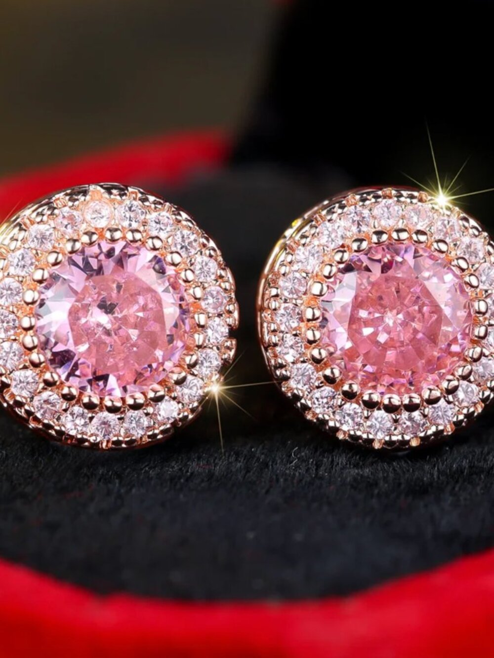 18k White Gold Pink Sapphire Diamond Earrings Round Earrings